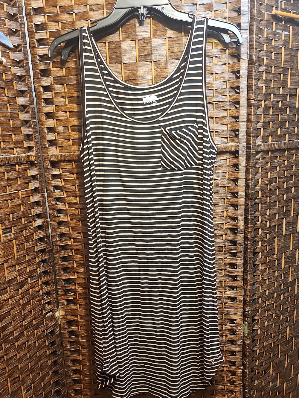 Kavu Black and White Striped Sleeveless Midi Dress